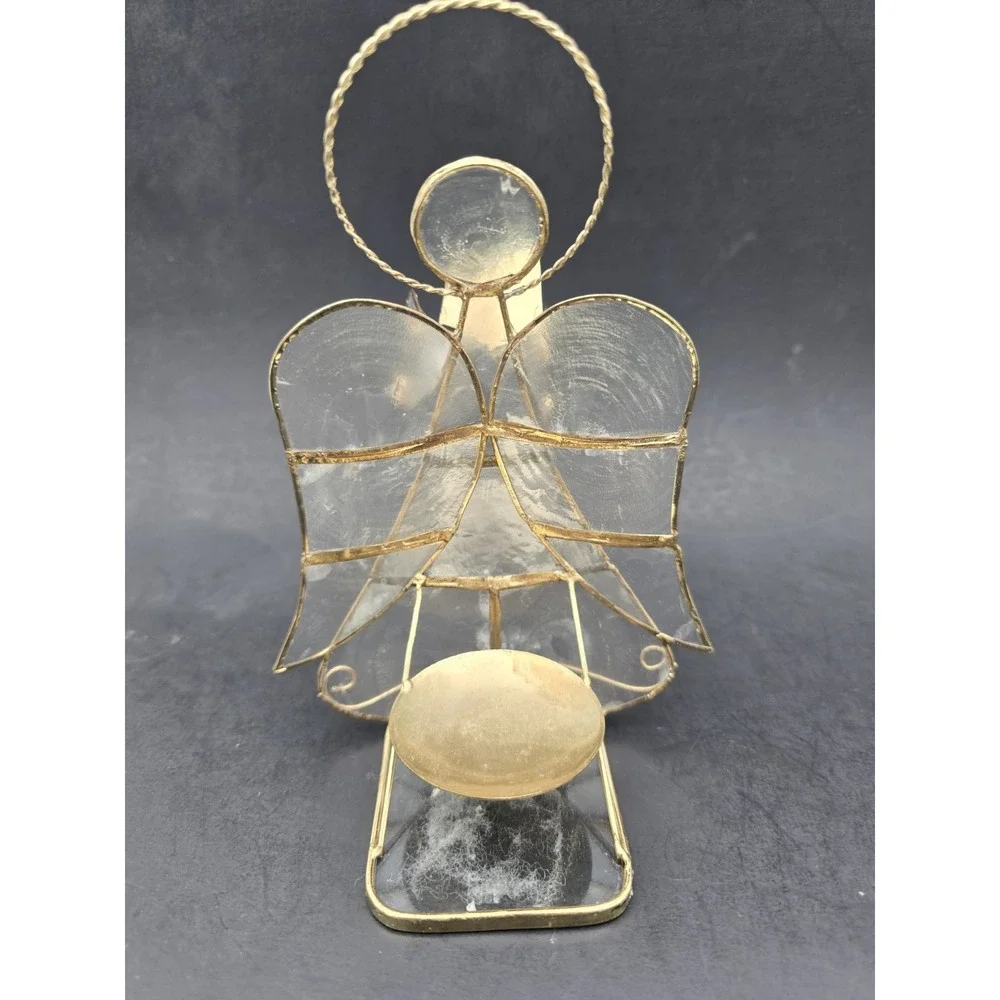 Capiz Shell Angel Tea Light Candle Holder Set Of 3 Gold Tone Wire Harp Book